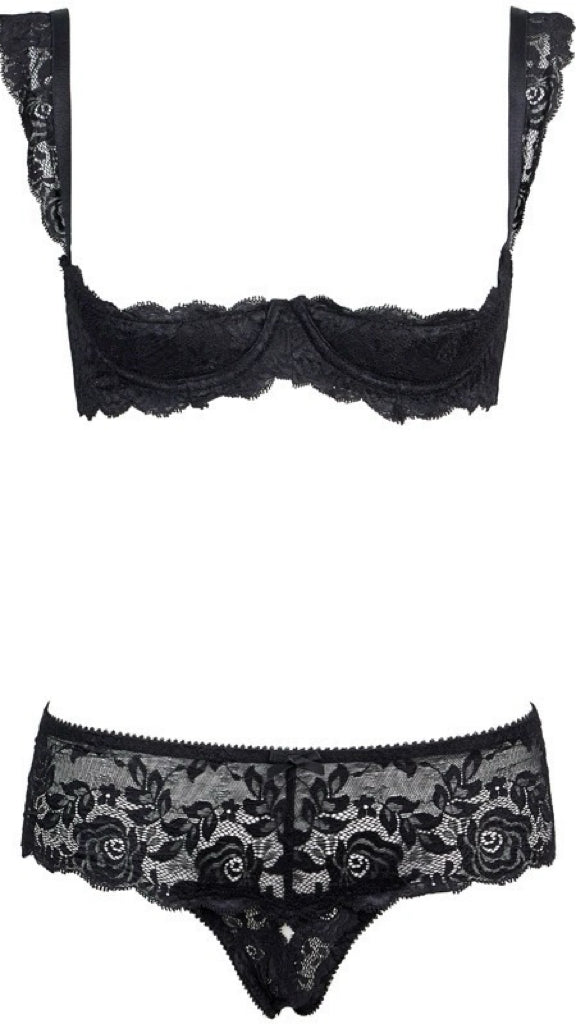 Laurel Crotchless Lingerie Set Black